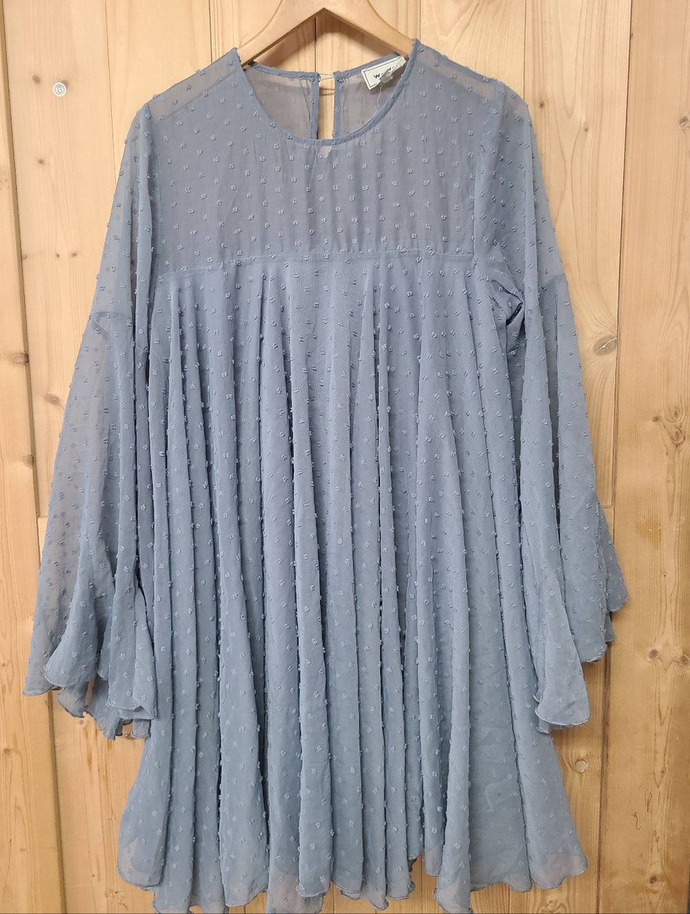 Wowo Light Blue Swiss Dot Pleated Tunic Dress - Picture 3 of 9
